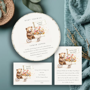 Invitation Baby shower Panier Floral Teddy Cute Localement Cu