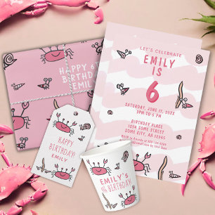 Crabe rose Animaux de la mer Fille Invitation d'an