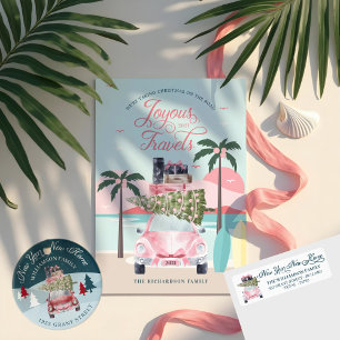 Cartes Pour Fêtes Annuelles Voitures Chaleureuses Palmiers Tropicaux & Voiture