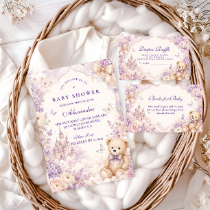 Invitation Baby-Shower Élégant Ours en Peluche Violet