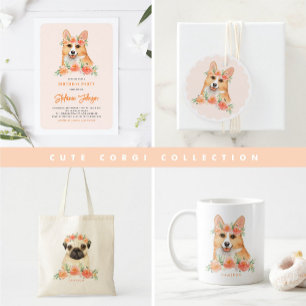 Serviette En Papier Corgi d'aquarelle mignonne et fleurs de pêche Anni