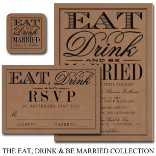 Eet, Drink en wees getrouwd Rustic Kraft Wedding Kaart