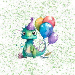 Sticker Rond Aquarelle Dinosaur Ballons Garçon fête d'anniversa