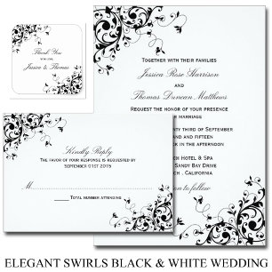 Invitation Elégante Wedding shower noir & blanc