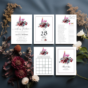 Invitation Boho Burgundy et Navy Wine Tasting Bride Bingo