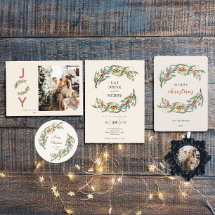 Poster Élégante couronne de Noël Joyeux Botanique