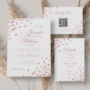 Invitation Élégant Script Mariage Rose Parties scintillant or
