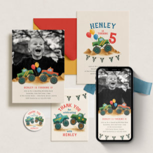 Invitation Monster Truck Watercolor Anniversaire de enfant Pa