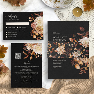 Invitation Tout En Un Flore d'automne avec Mariage de repas