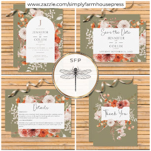 Invitation Boho Burange Chute Florale Arche Monogramme Sage