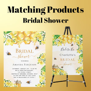 Carte Postale Bee Bridal douche fleurons jaunes mignonette invit