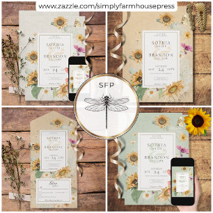 Carte D'accompagnement Vintage été tournesol détails floraux