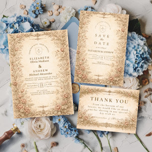 Invitation Mariage Botanique de Fleurs Sauvages Antiques de S