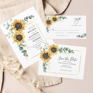 Papier Budget Sunflower Eucalyptus Faire-part de mariage