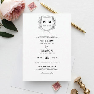 Invitation En Aluminium Élégant Mariage de monogramme de crête