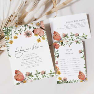 Carte D'accompagnement Baby in Bloom Fleur sauvage Baby shower Demande de