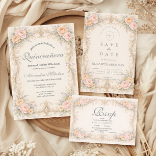 Cartons Réponse Blush Peach Baroque Quinceañera
