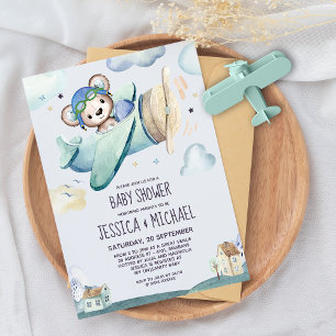 Carte D'accompagnement Avion Pilote Teddy Bear Baby Message