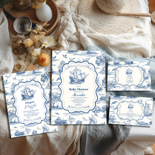 Serviette En Papier Baby shower marin bleu élégant Toile Nautique