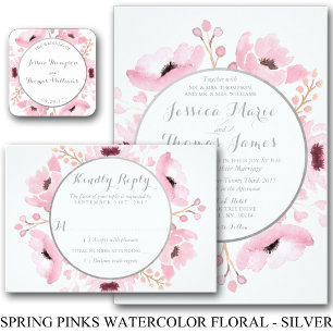 Invitation Ressort rose aquarelle Mariage Floral Merci
