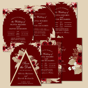Menu Boho Burgundy Roses et Pampas Grass