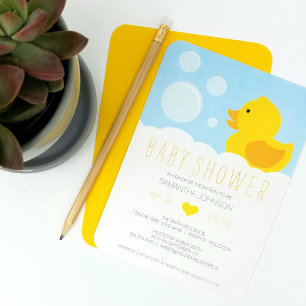 Invitation Baby shower de bain à bulle en caoutchouc jaune