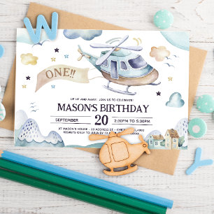 Aquarelle Avion Baby Boy Shower Invitation