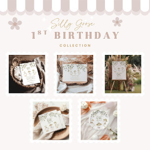 Invitation Silly Goose 1er anniversaire Neutre Floral