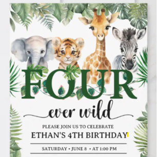 Serviette En Papier Quatre Safari Zoo Jungle Sauvage Enfants Anniversa