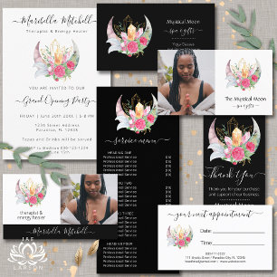 Carte De Visite Boho Moon Crystals Plumes Fleurs Merci