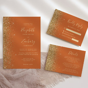 Invitation Moderne Burange Orange Gold Faux Parties scintilla