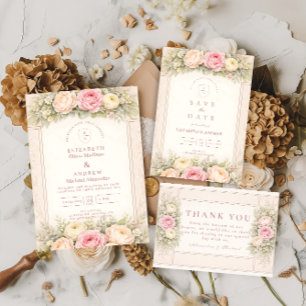 Save The Date Mariage de jardin à la rose ranunculus rose