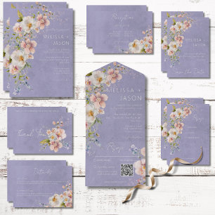 Invitation Tout En Un Pastel Floral Moderne Lavande Purple QR Code