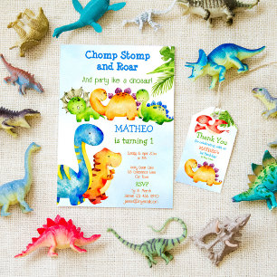 Dinosaures colorés invitation fête d'anniversaire