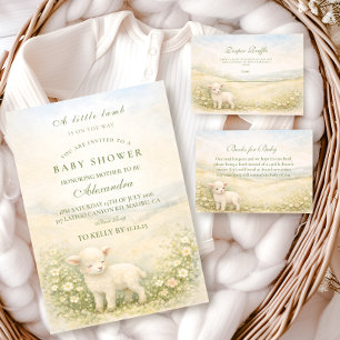 Invitation Baby Shower Floral Vintage Standing Lamb Meadow