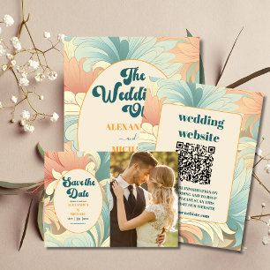 Invitation Tout En Un Boho Retro Coloré Floral Mariage