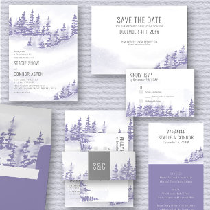 Save The Date Lavande d'aquarelle de forêt d'hiver simple