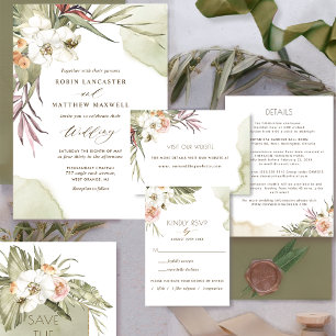 Invitation Palm Feuille Olive Bohemian Mariage