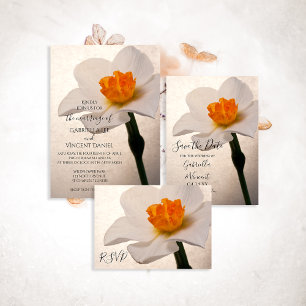 White Spring Daffodil Wedding Réponse RSVP