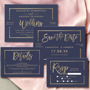 Save The Date Chic or cadre script marine bleu enregistrer la da