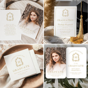 Serviette En Papier Monogram Crest Gold White Graduation Party