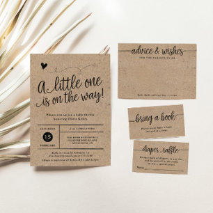 Invitation Script rustique Kraft Bonjour bébé Sip et voir dou
