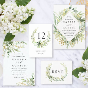 Invitation Carte Postale Mariage botanique du feuillage vert RSVP