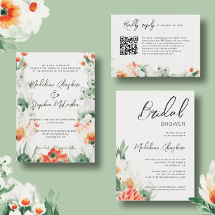Invitation mariage romantique à fleurs fleur sauvage vert et 