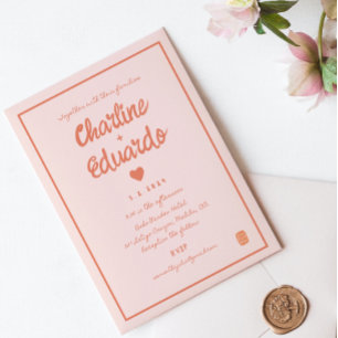 Invitation Écriture manuscrite rose Retro Mariage Rsvp Invita
