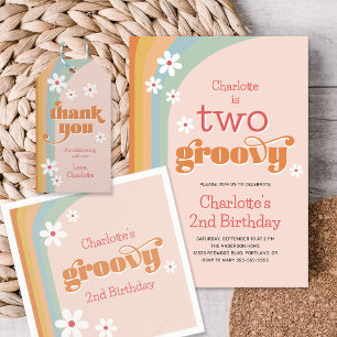 Invitation Deux Super Retro Daisies Fille 2e anniversaire