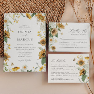 Invitation Boho Sunflower Golden Rays Floral Elégant Mariage
