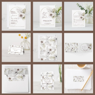 Invitation Fleurs et plumes blanches Mariage