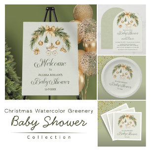 Kerst Waterverf Groen Winter Baby Shower Servet