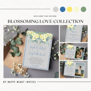 Invitation Amour fleurissant Bleu Jaune Mariage d'été printem